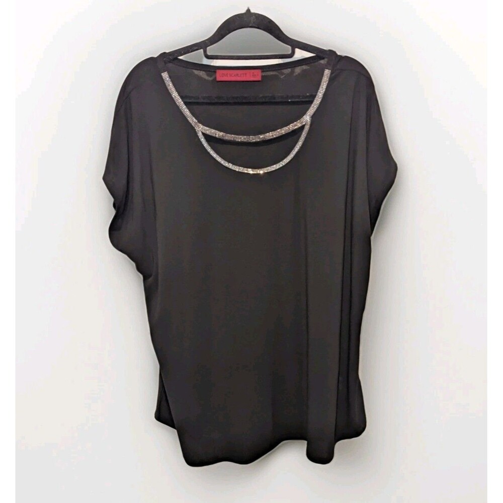 Y2K Glam Mob Wife Black Rhinestone Sheer Blouse 1X Love Scarlett Top Whimsigoth